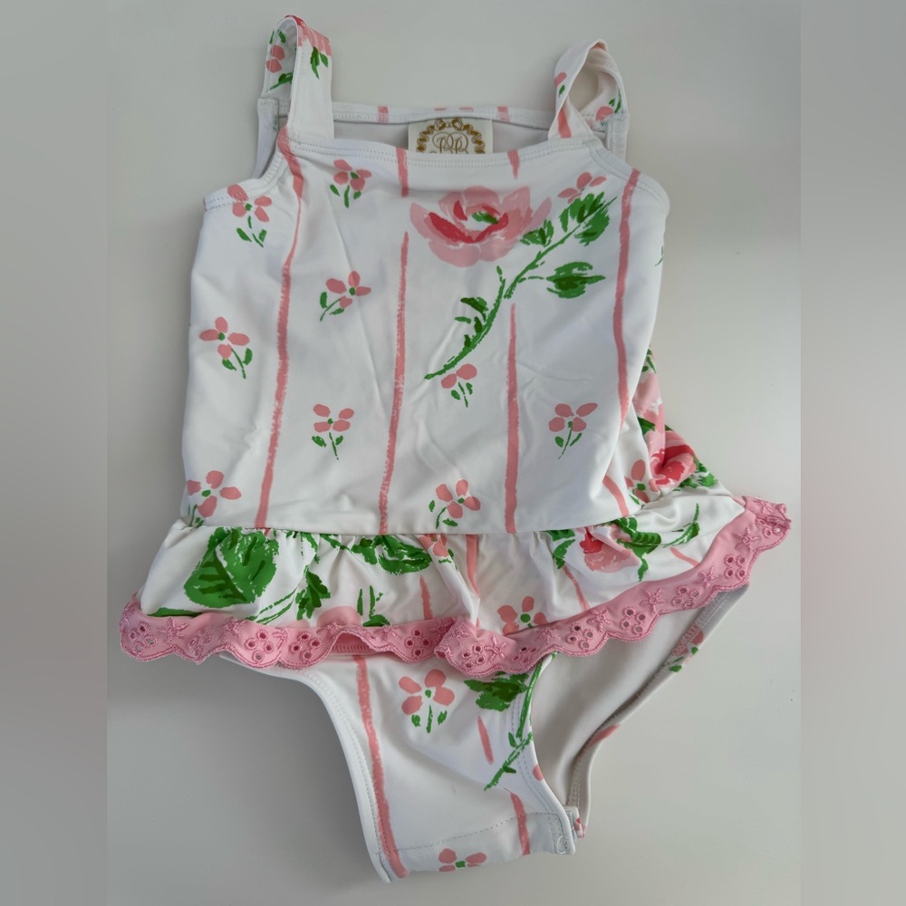 The Beaufort Bonnet Company Girls White Pink Green Floral One-Piece Swimsuit
